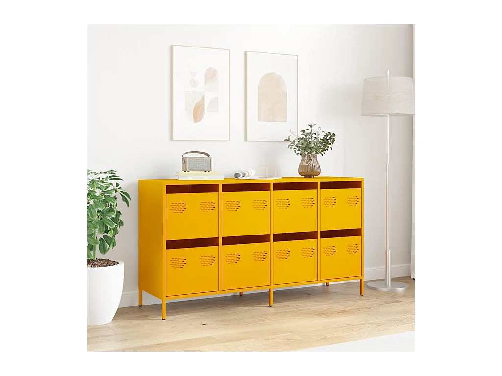 Buffet jaune moutarde 135x39x73,5 cm acier laminé à froid