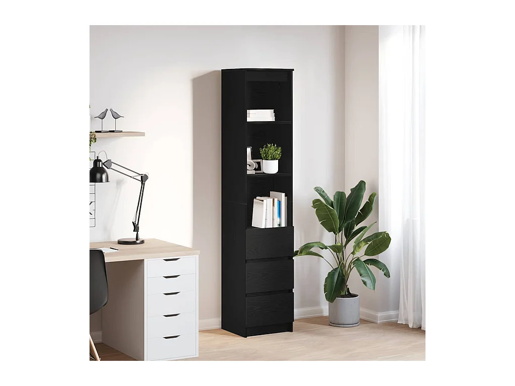 Buffet haut chêne noir 37,5x35x180 cm bois d'ingénierie