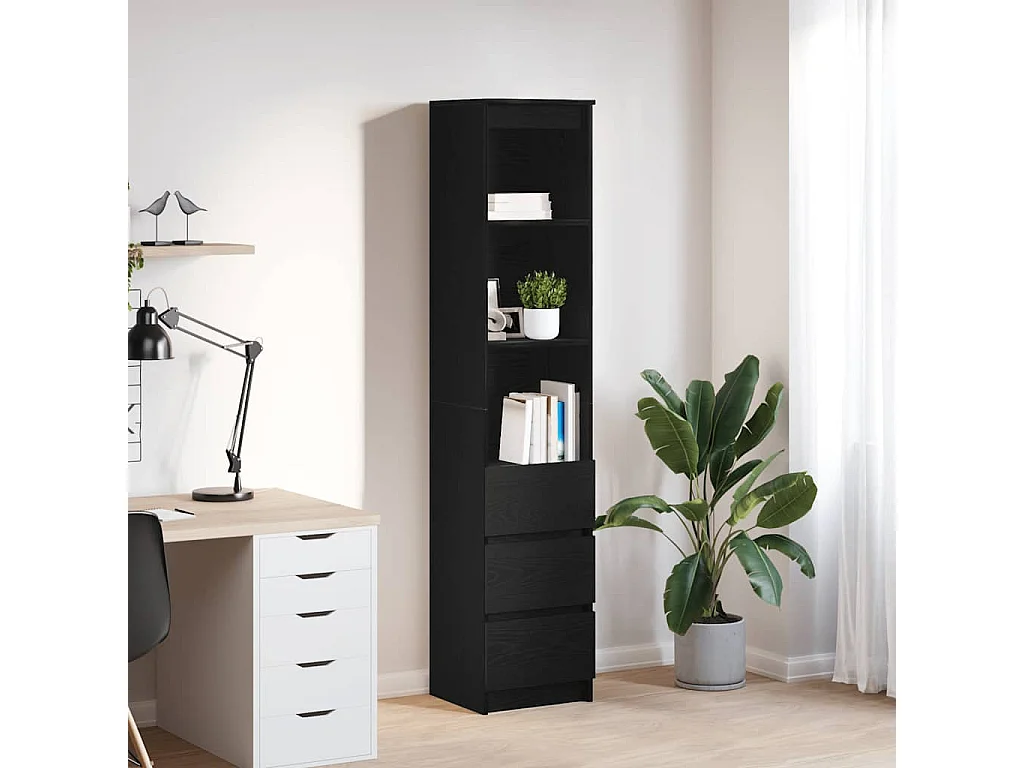 Buffet haut chêne noir 37,5x35x180 cm bois d'ingénierie