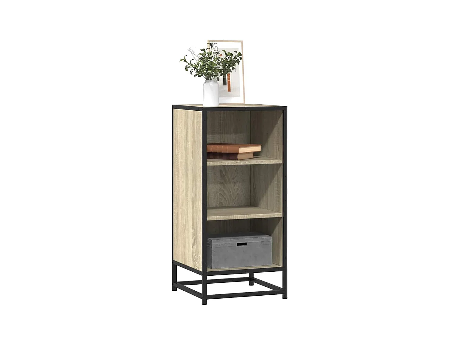 Aparador madera ingeniería y metal roble Sonoma 35,5x35x76 cm