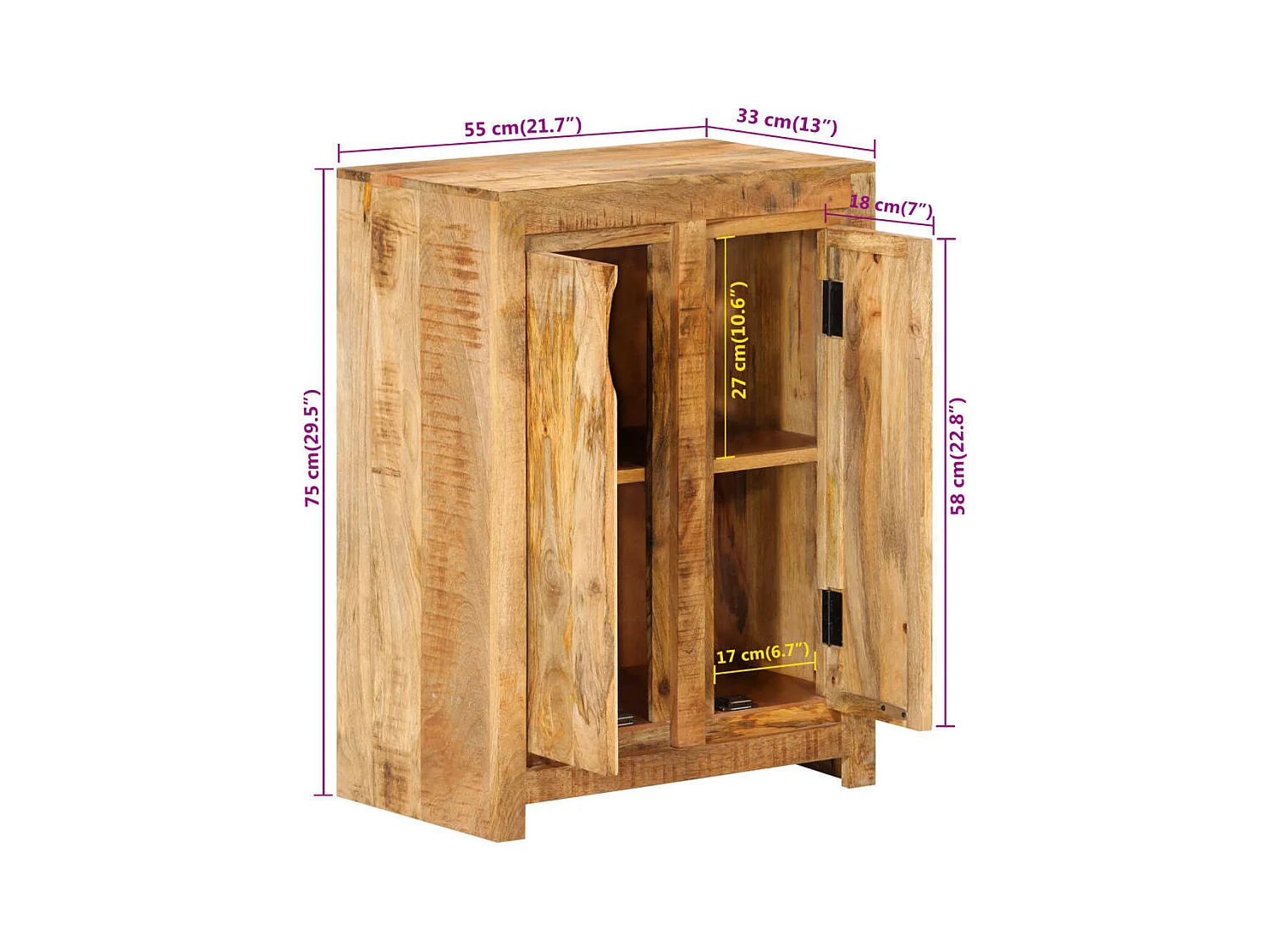 Buffet 55x33x75 cm bois massif de manguier