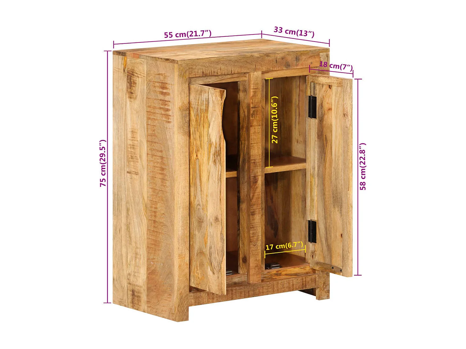 Aparador 55x33x75 cm madeira de mangueira maciça
