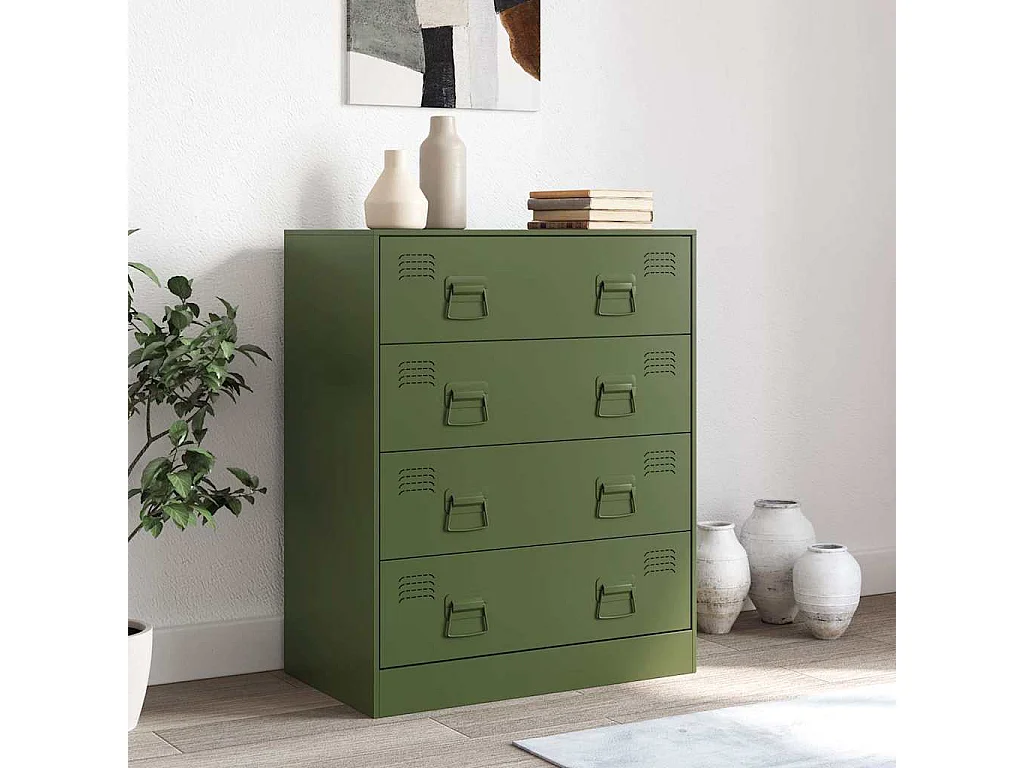 Aparador de acero verde oliva 67x39x83 cm