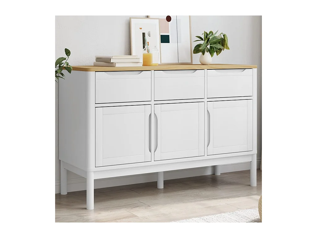 Buffet FLORO blanc 114x43x74 cm bois massif de pin