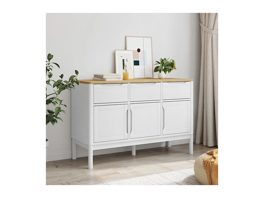 Buffet FLORO blanc 114x43x74 cm bois massif de pin
