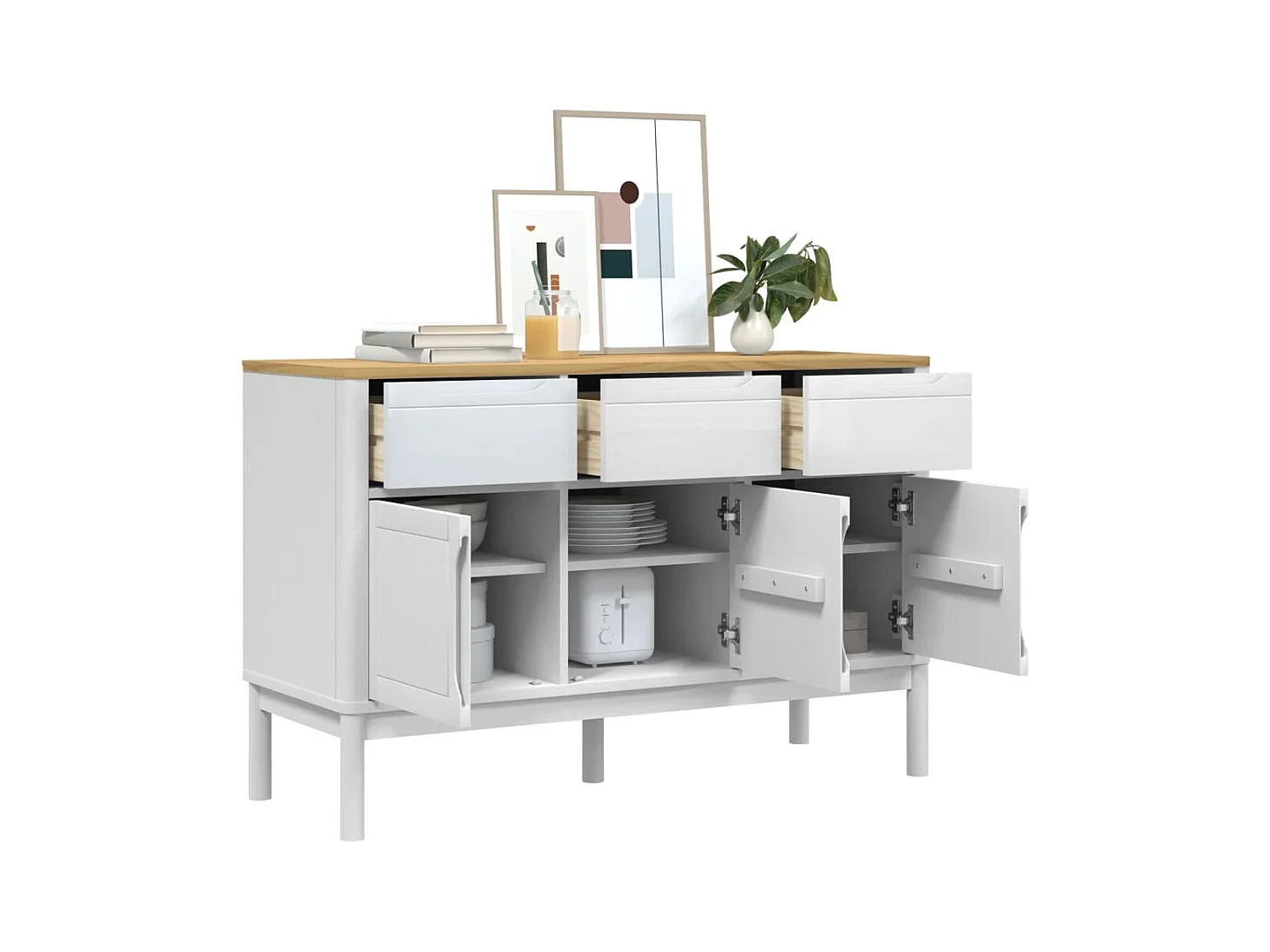 Buffet FLORO blanc 114x43x74 cm bois massif de pin