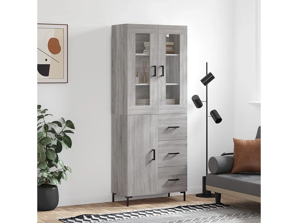 Hoge kast 69,5x34x180 cm bewerkt hout grijs sonoma eikenkleurig