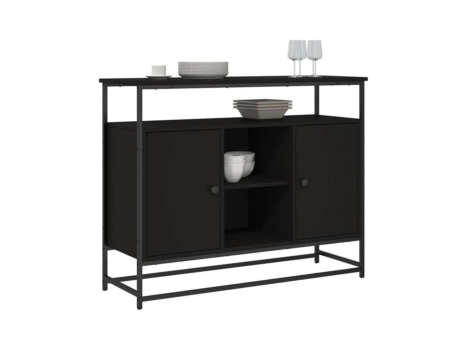 Buffet noir 100x35x80 cm bois d'ingénierie