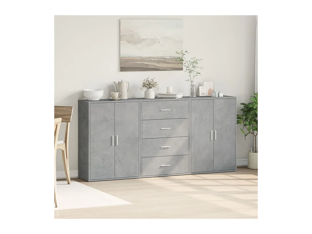 Buffets 3 pièces gris béton 60x31x84 cm bois d'ingénierie