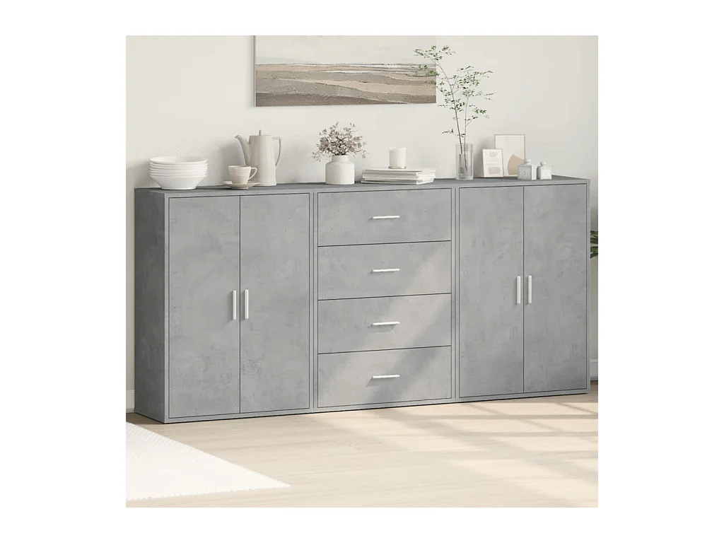 Buffets 3 pièces gris béton 60x31x84 cm bois d'ingénierie