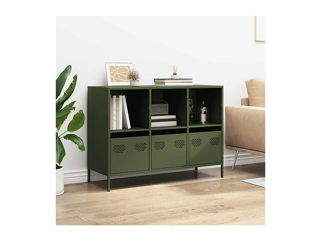 Buffet vert olive 101,5x39x73,5 cm acier laminé à froid