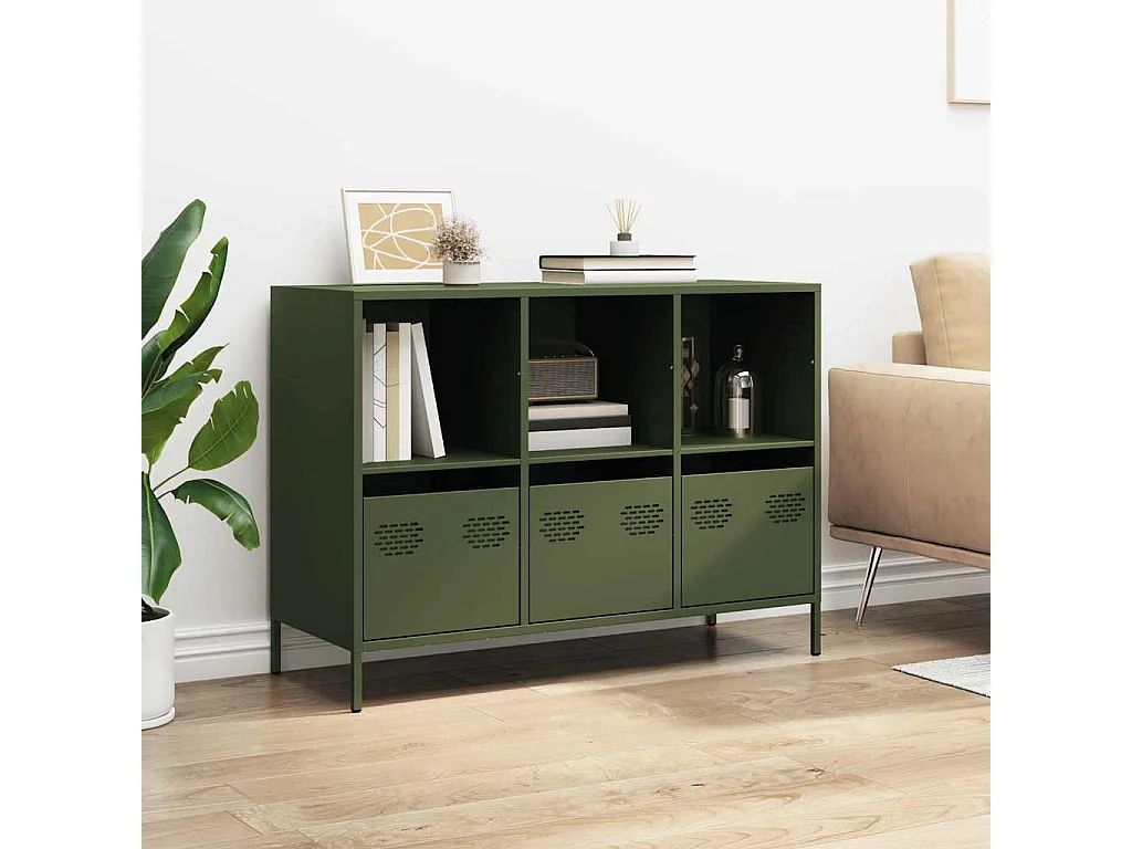 Buffet vert olive 101,5x39x73,5 cm acier laminé à froid