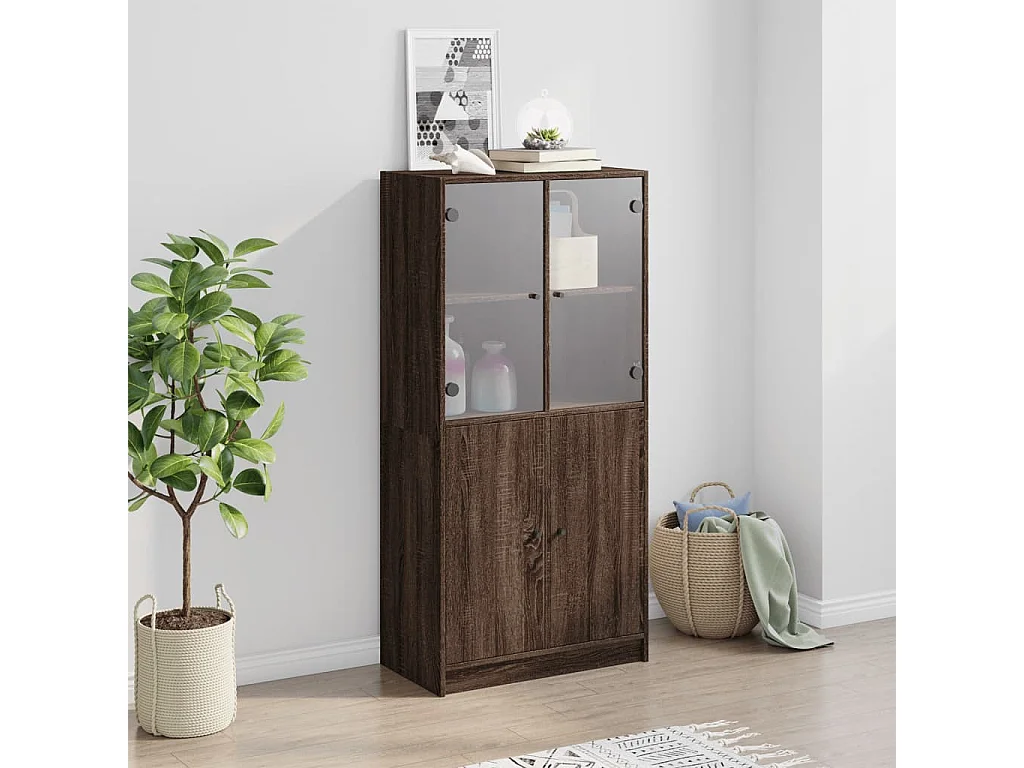 Buffet haut avec portes chêne marron bois d'ingénierie