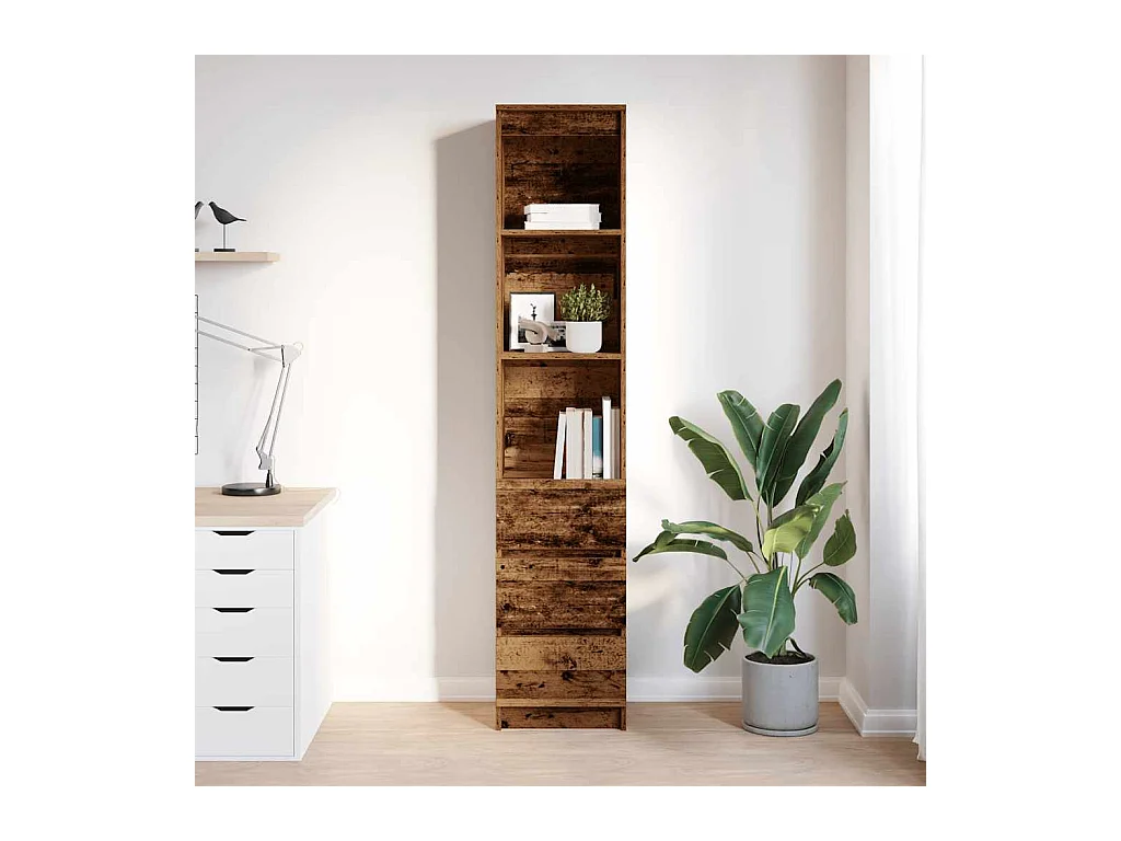 Buffet haut 37,5x35x180 cm vieux bois bois d'ingénierie