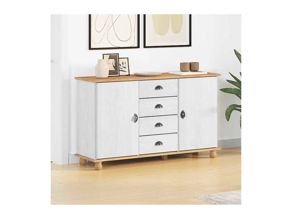 Buffet ASKIM Blanc 133,5 x 40 x 79 cm Bois massif en pin