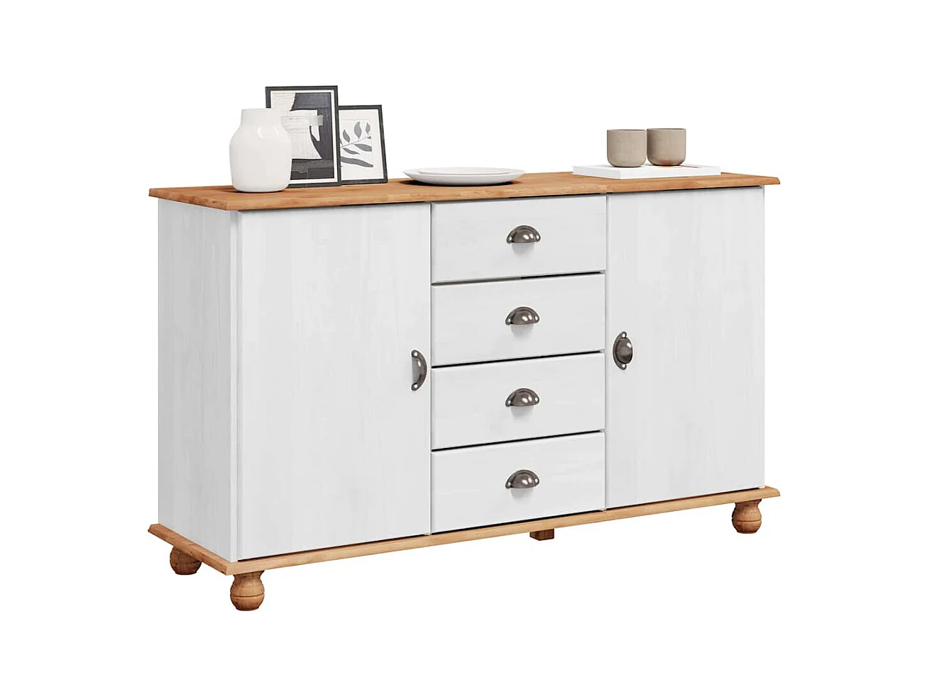 Buffet ASKIM Blanc 133,5 x 40 x 79 cm Bois massif en pin