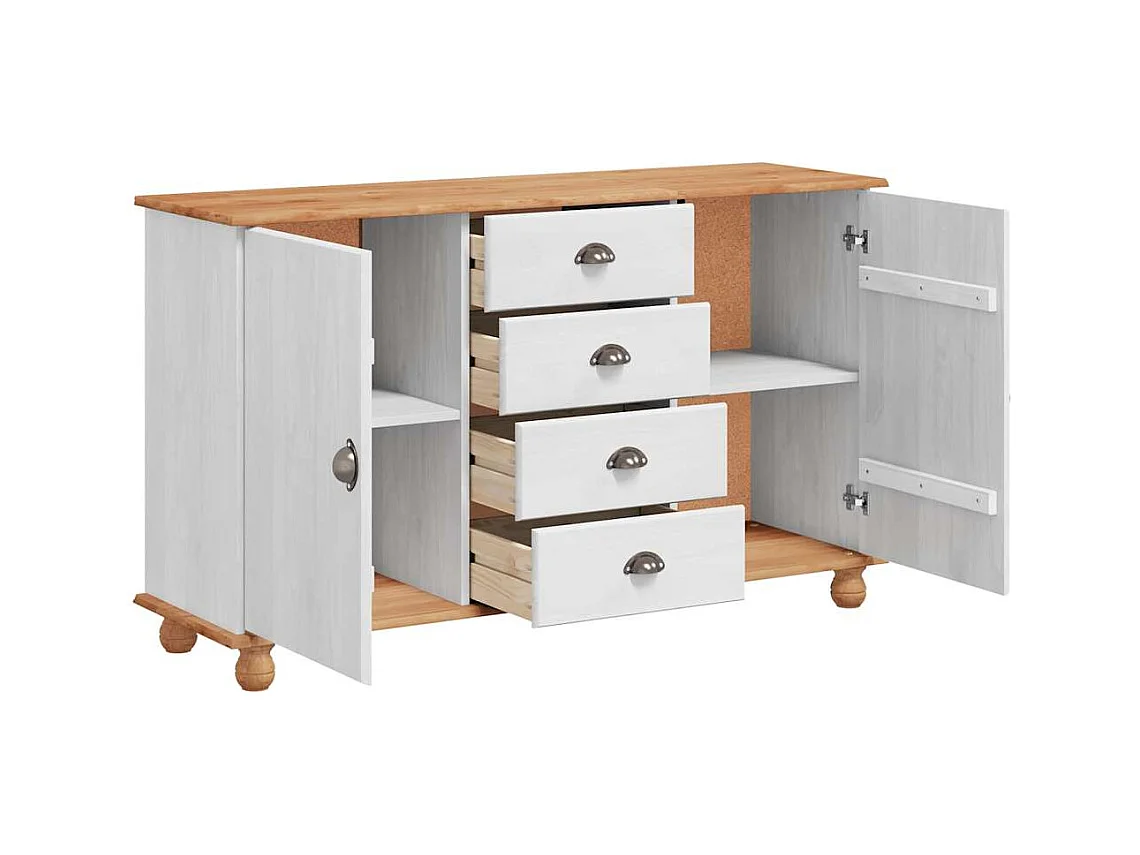 Buffet ASKIM Blanc 133,5 x 40 x 79 cm Bois massif en pin