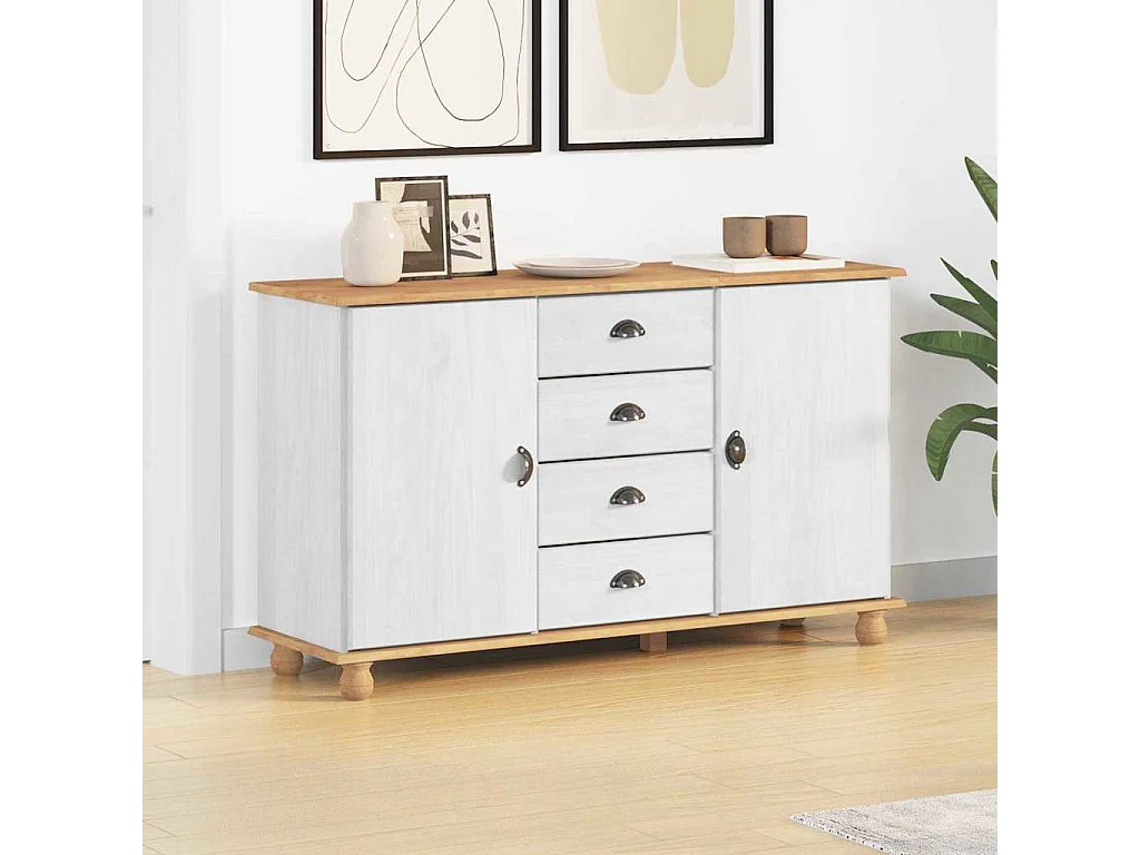 Buffet ASKIM Blanc 133,5 x 40 x 79 cm Bois massif en pin