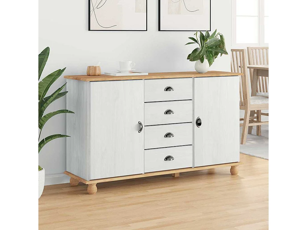 Buffet ASKIM Blanc 133,5 x 40 x 79 cm Bois massif en pin
