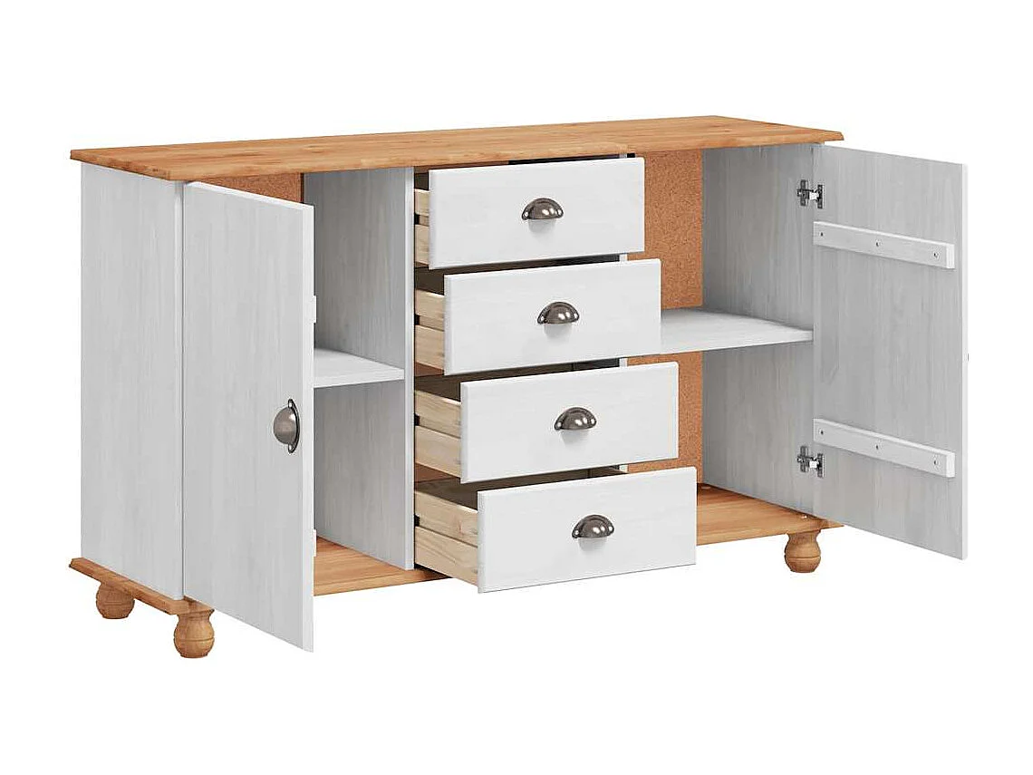 Buffet ASKIM Blanc 133,5 x 40 x 79 cm Bois massif en pin