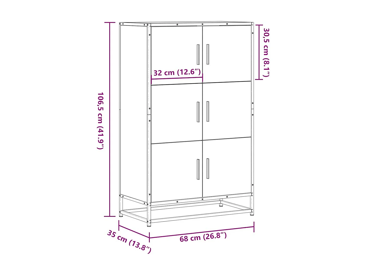 Buffet haut sonoma gris 68x35x106,5 cm bois ingénierie et métal
