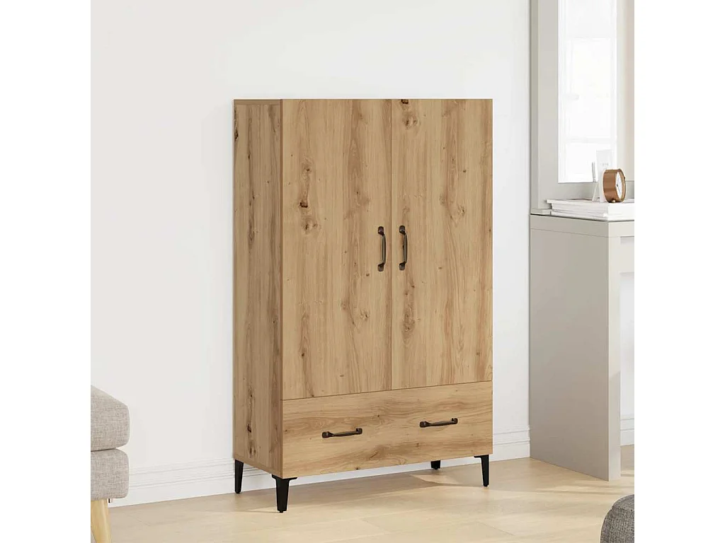 Hoge kast 70x31x115 cm bewerkt hout artisanaal eikenkleur