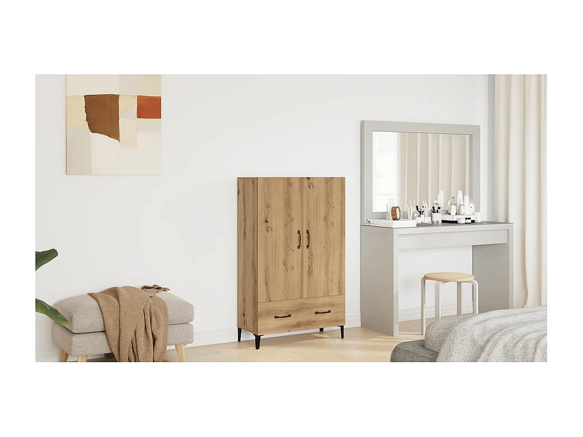 Hoge kast 70x31x115 cm bewerkt hout artisanaal eikenkleur