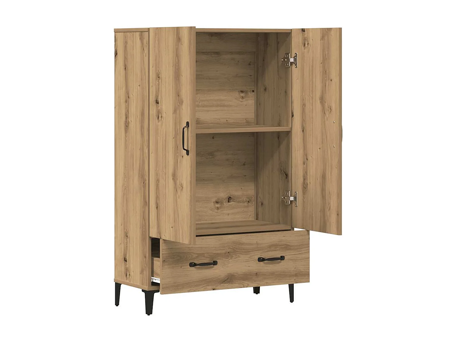 Hoge kast 70x31x115 cm bewerkt hout artisanaal eikenkleur