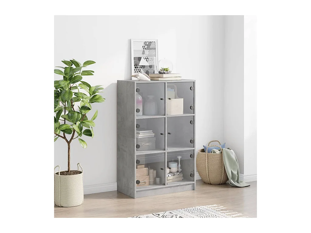 Buffet haut avec portes gris béton 68x37x109 cm bois ingénierie