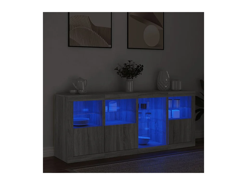 Buffet avec lumières LED sonoma gris 164x37x67 cm