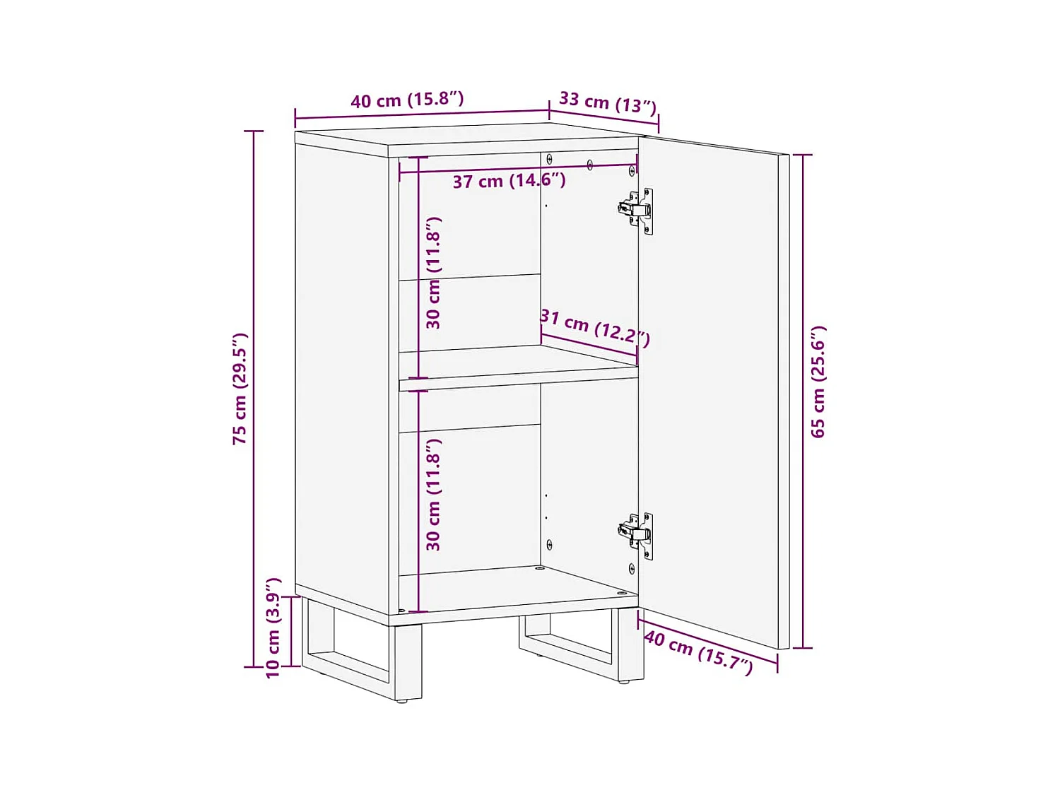 Buffet Blanc 40 x 33 x 75 cm bois de manguier massif