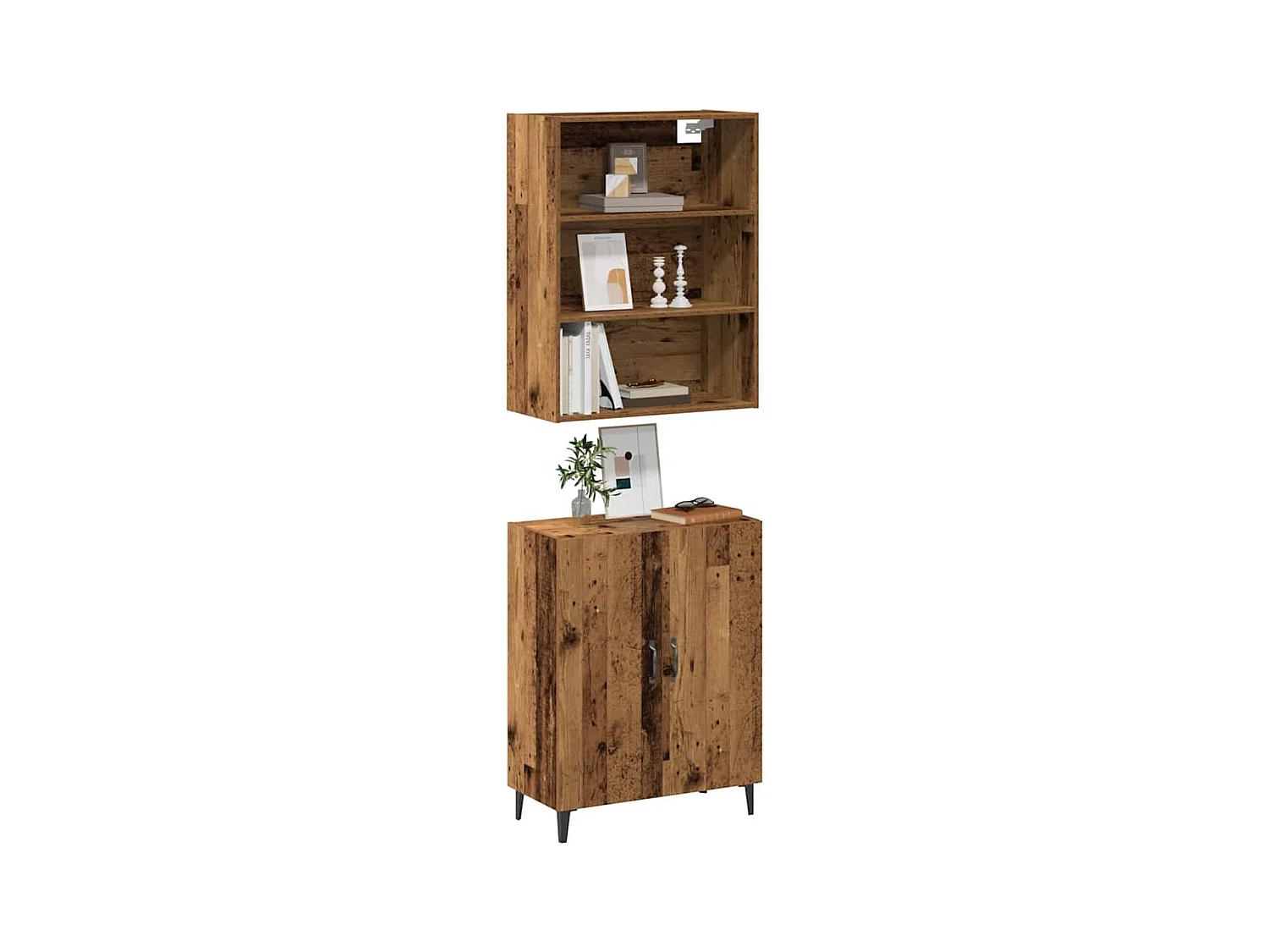 Buffet avec armoire murale vieux bois bois d'ingénierie