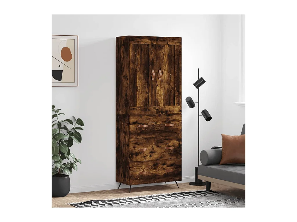 Buffet haut Chêne fumé 69,5x34x180 cm Bois d'ingénierie