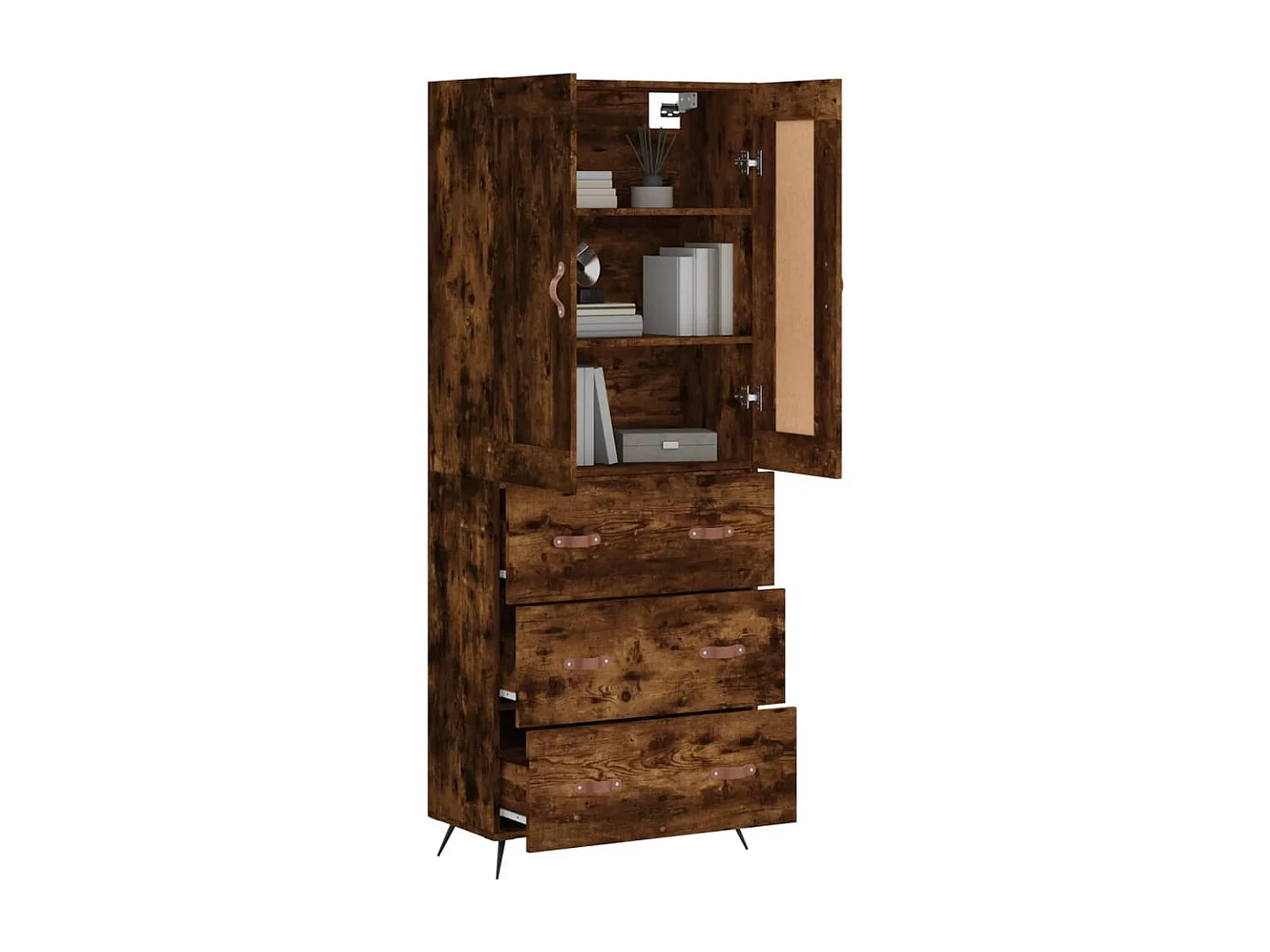 Aparador alto madera contrachapada roble ahumado 69,5x34x180 cm