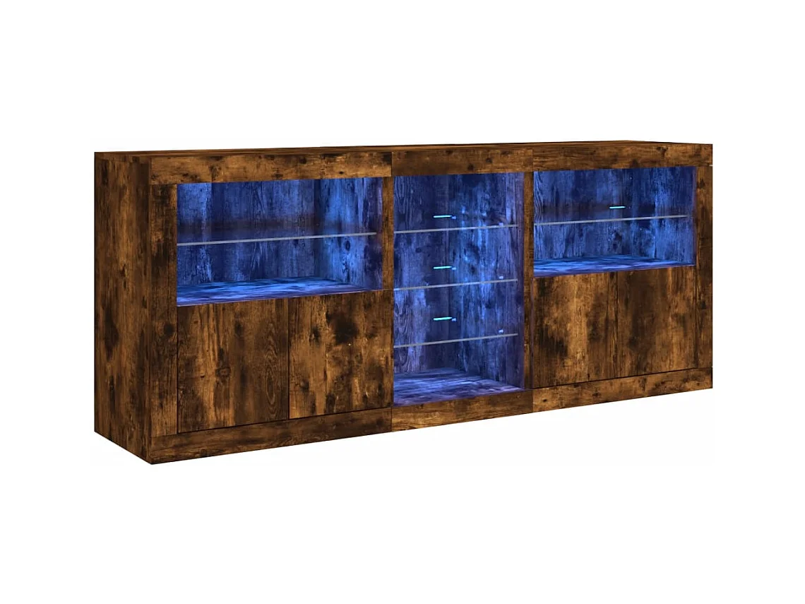 Buffet avec lumières LED chêne fumé 181,5x37x67 cm