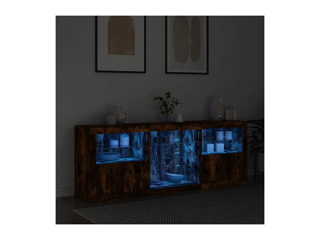 Buffet avec lumières LED chêne fumé 181,5x37x67 cm