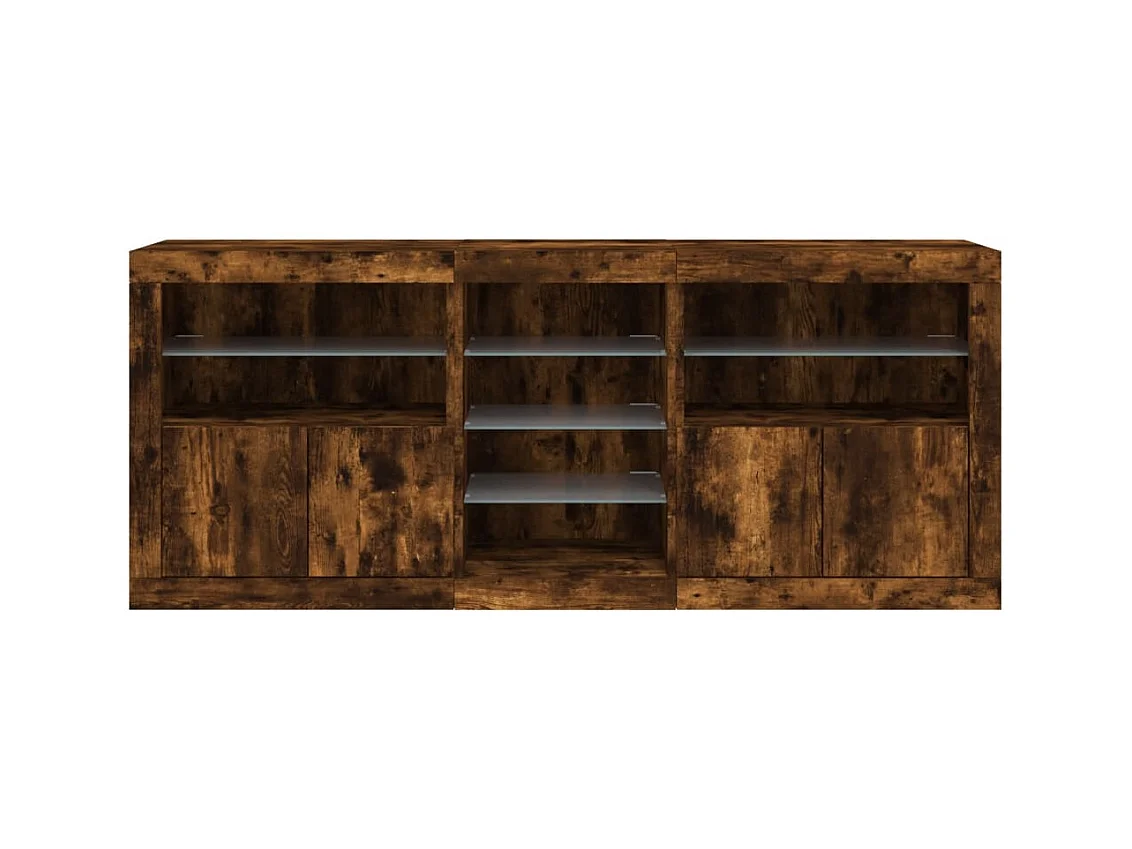 Buffet avec lumières LED chêne fumé 181,5x37x67 cm
