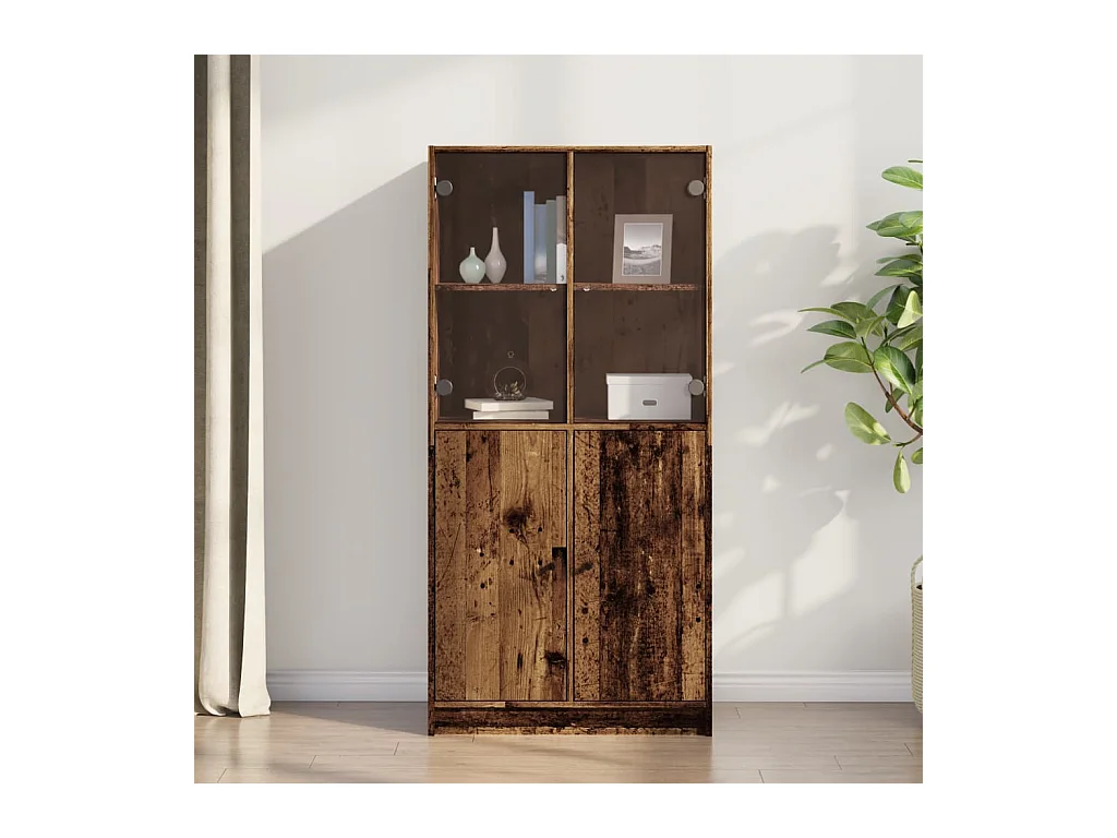 Buffet haut avec portes vieux bois 68x37x142 cm bois ingénierie