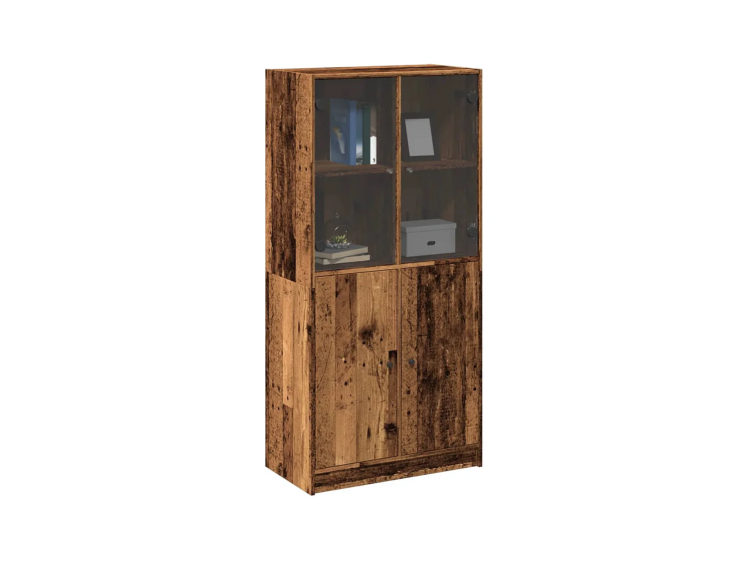 Buffet haut avec portes vieux bois 68x37x142 cm bois ingénierie