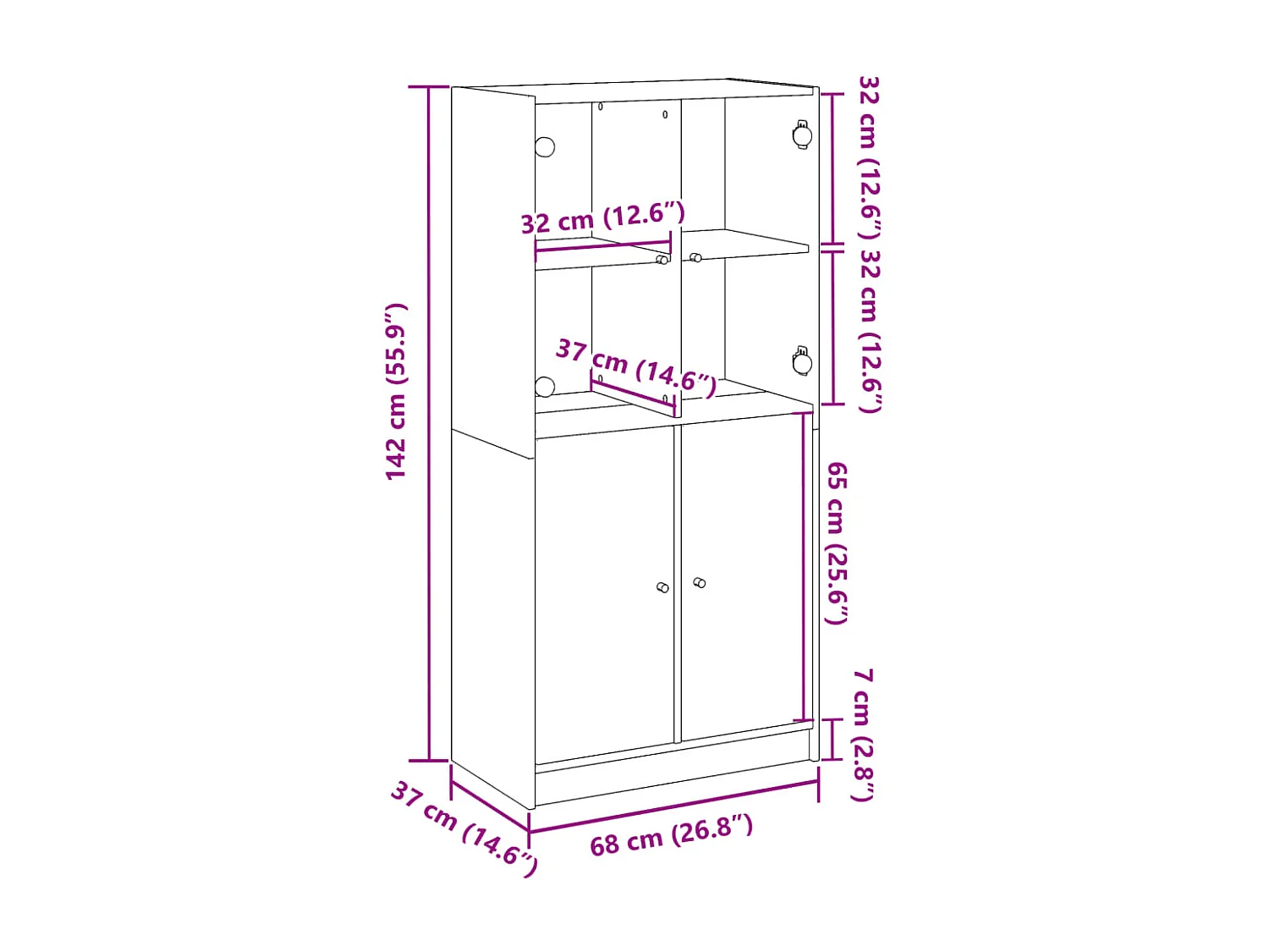 Buffet haut avec portes vieux bois 68x37x142 cm bois ingénierie