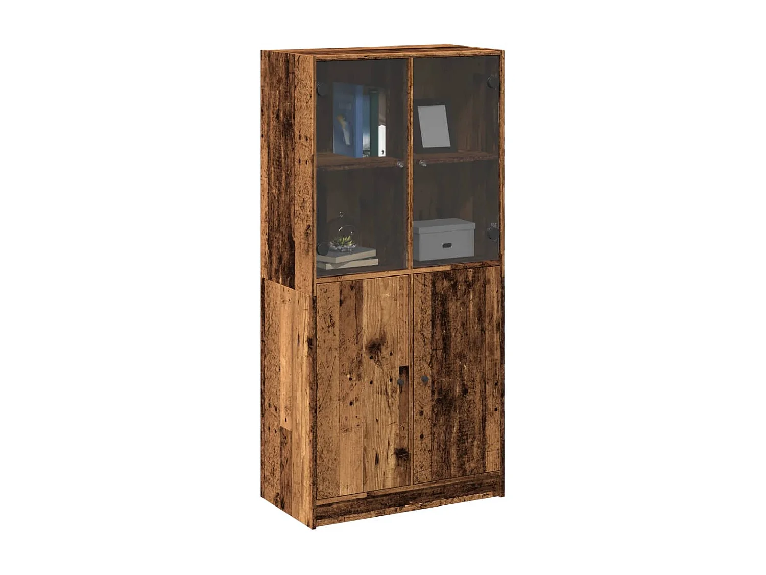 Buffet haut avec portes vieux bois 68x37x142 cm bois ingénierie