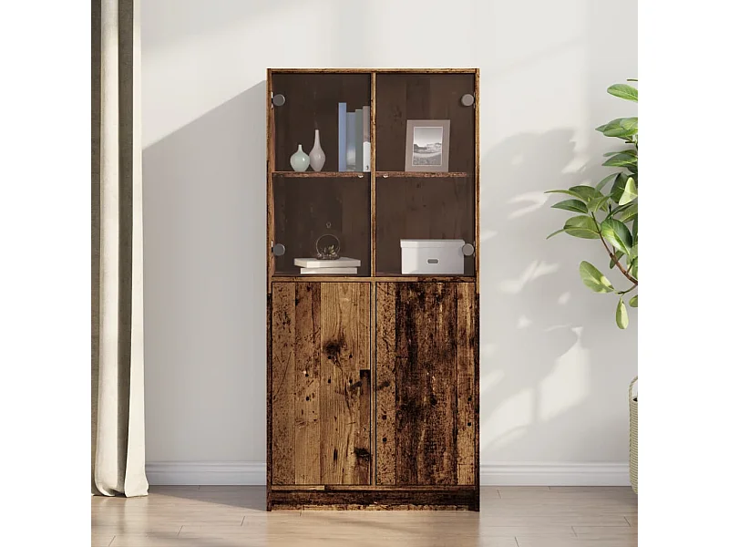 Buffet haut avec portes vieux bois 68x37x142 cm bois ingénierie