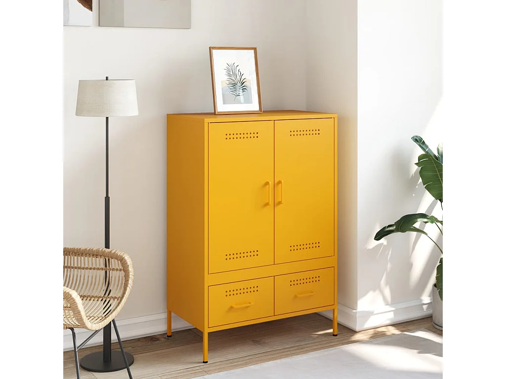 Buffet haut jaune moutarde 68x39x101,5 cm acier