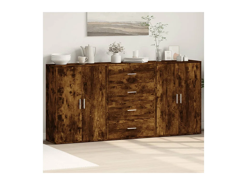 Dressoirs 3 st 60x31x84 cm bewerkt hout gerookt eikenkleurig