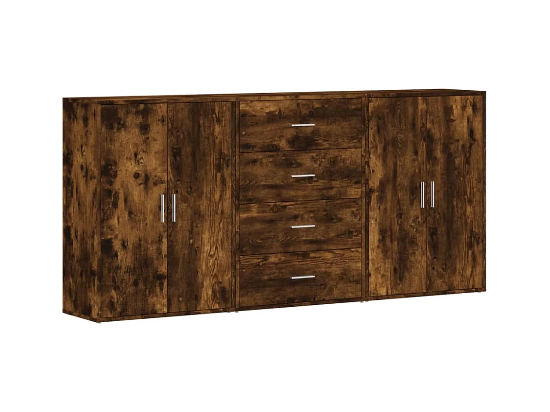 Dressoirs 3 st 60x31x84 cm bewerkt hout gerookt eikenkleurig