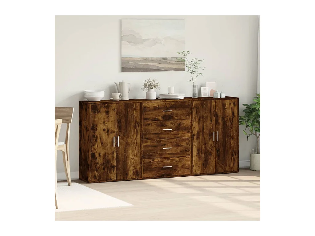 Dressoirs 3 st 60x31x84 cm bewerkt hout gerookt eikenkleurig