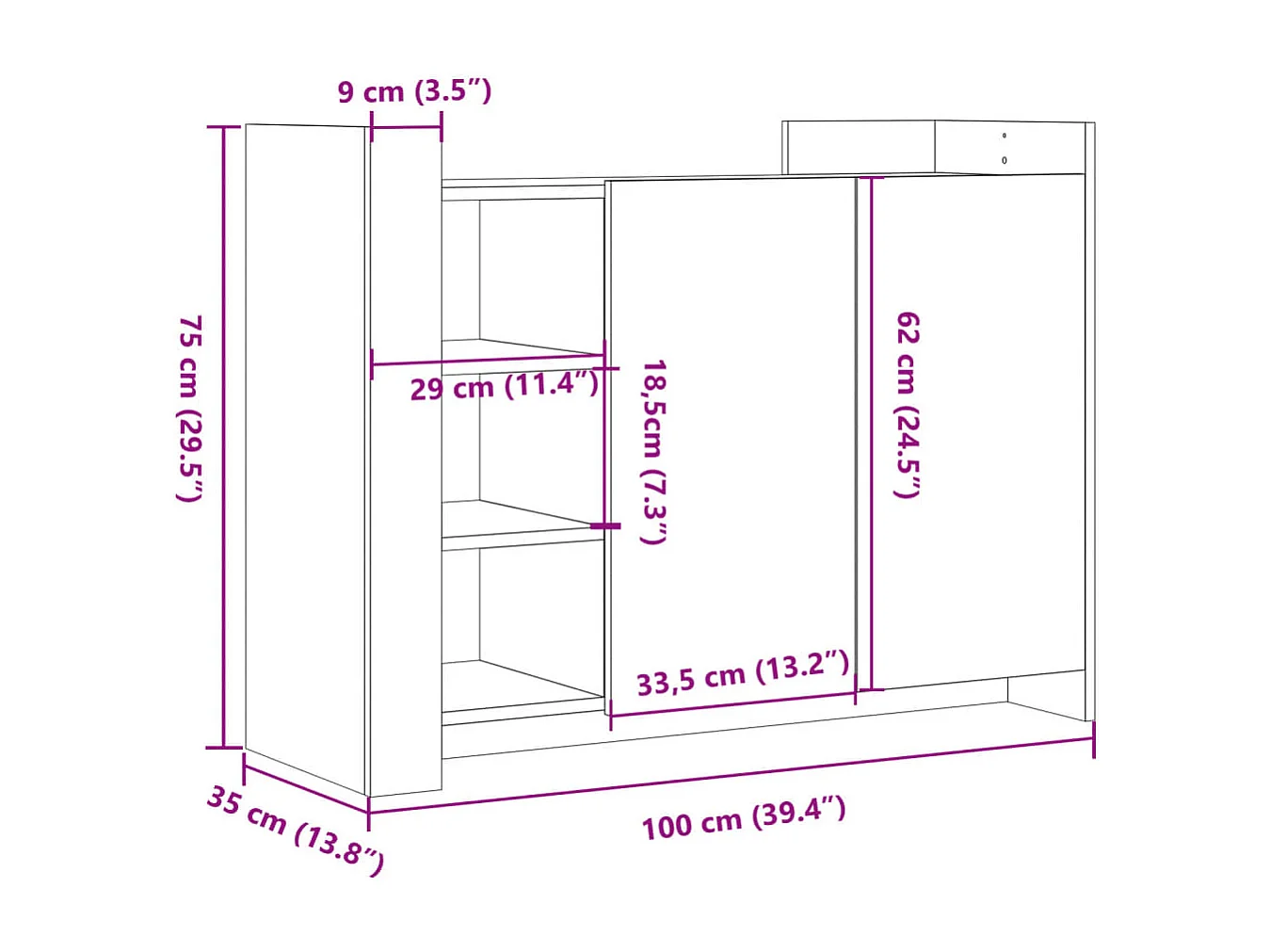 Buffet chêne fumé 100x35x75 cm bois d'ingénierie