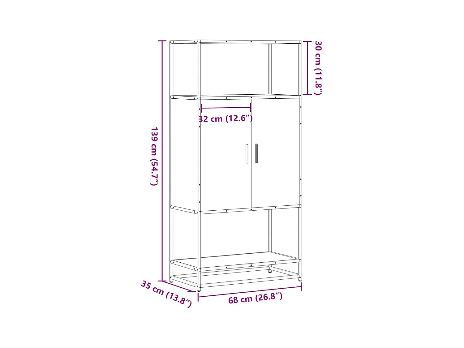 Buffet haut chêne sonoma 68x35x139 cm bois d'ingénierie métal