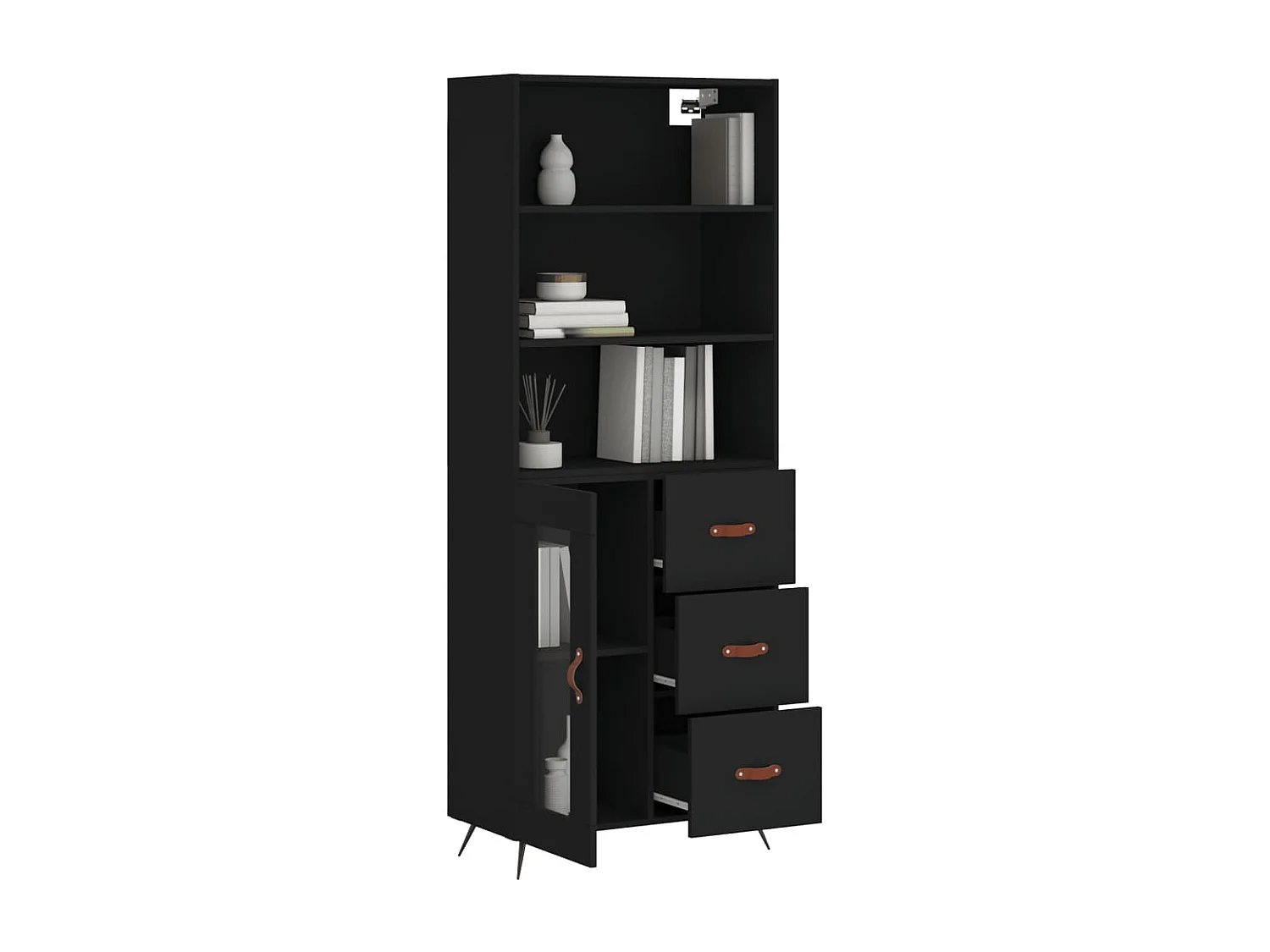 Buffet haut Noir 69,5x34x180 cm Bois d'ingénierie