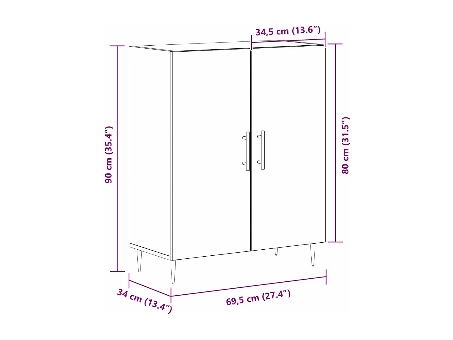 Buffet Chêne noir 69,5 x 34 x 90 cm Bois d'ingénierie